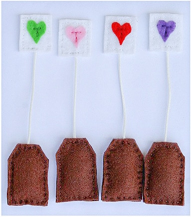 handmade felt teabags made for a child's play kitchen