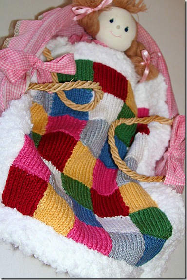 hand knit doll blanket