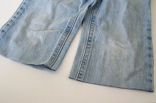 turn kids jeans into long shorts