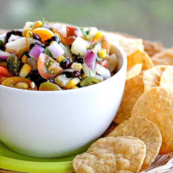 homemade chunky pear and black bean salsa