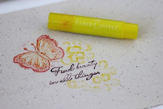 a faber castell yellow gelato pen used on canvas