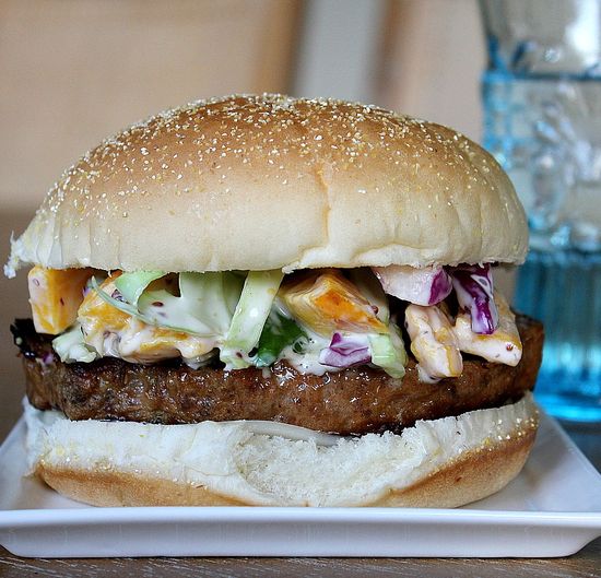 Pork Burger with Mango Coleslaw