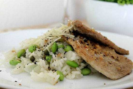 Grilled honey pork with risotto