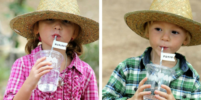 Easy idea for labeling drinks at a birthday party