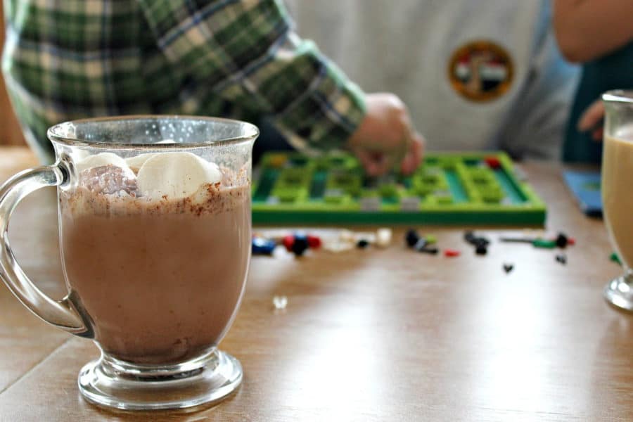 lego game night with hot chocolate