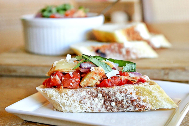 Roasted tomato pancetta bruschetta recipe