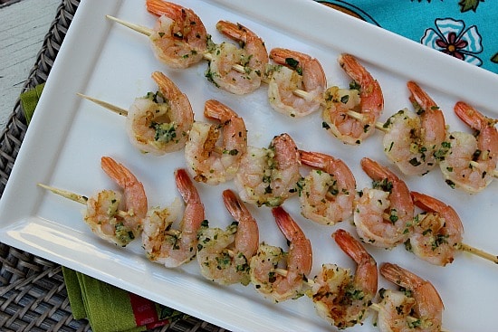 grilled pesto shrimp skewers