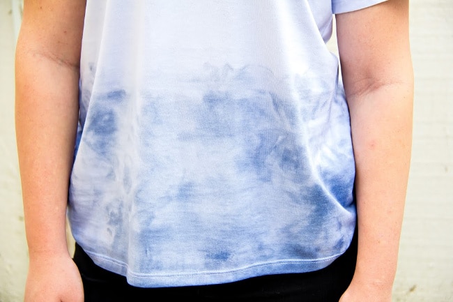 a white t-shirt dip dyed with blue