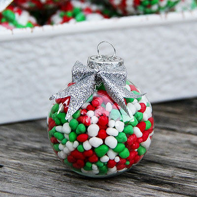 clear christmas ornaments filled with holiday candy