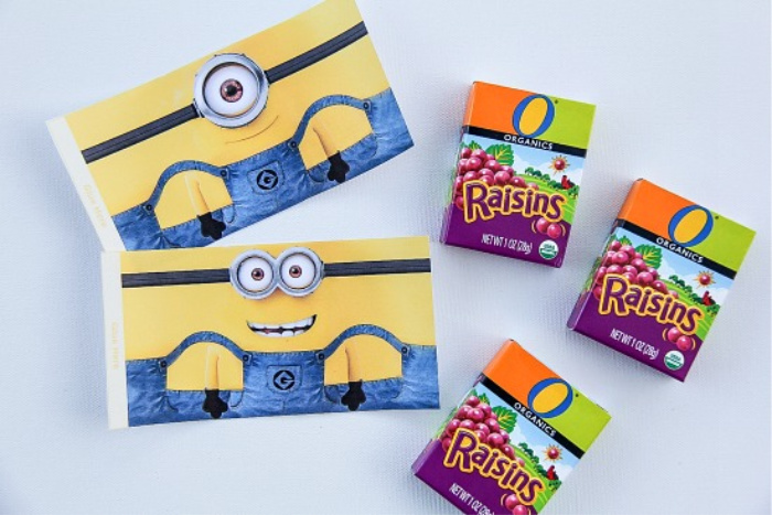 raisin boxes with minion character paper wrappers