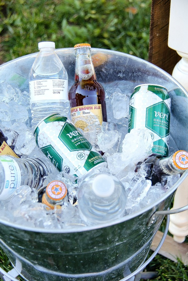 drinks in ice inside a metal tub