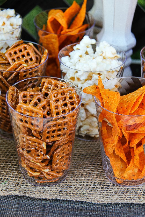 party snacks in clear plastic cups