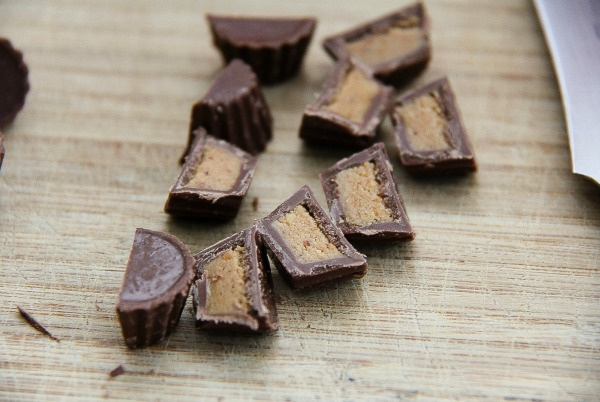 reeses peanut butter cups cut in half