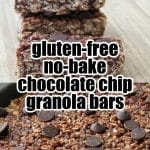 gluten-free chocolate chip no bake granola bars pinterest image
