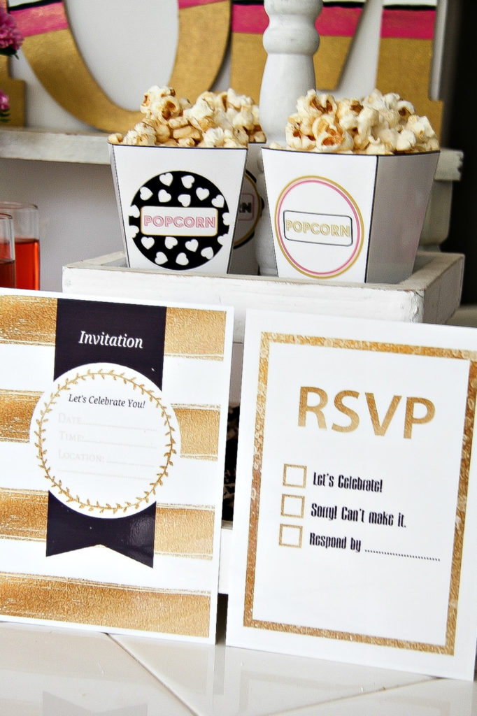 black gold and white party invitations and rsvp cards