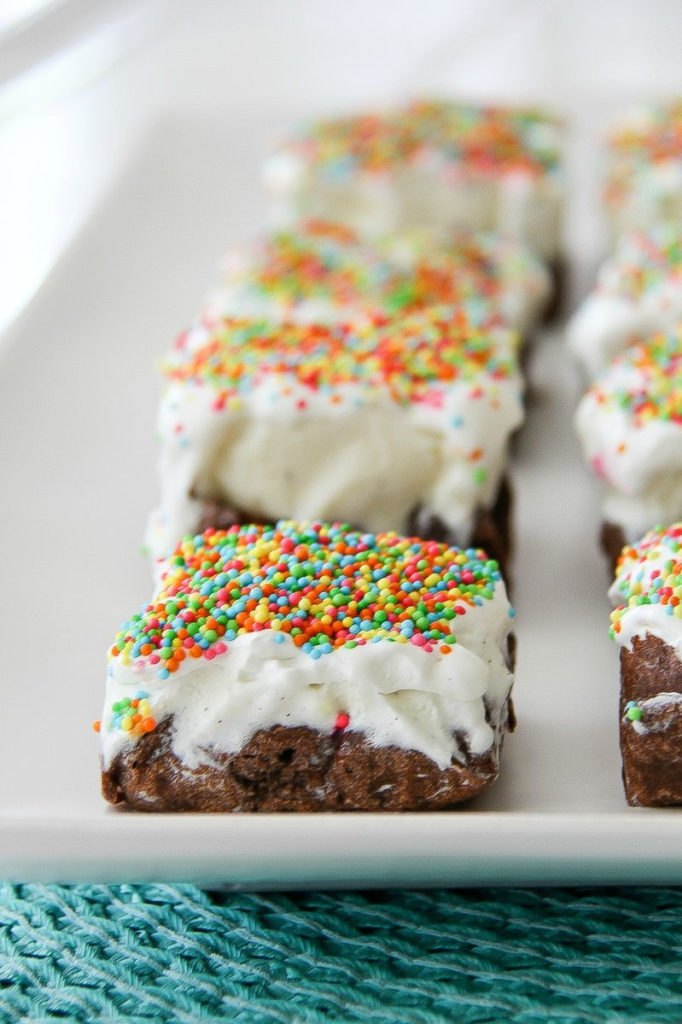 mini ice cream cakes on a white serving tray