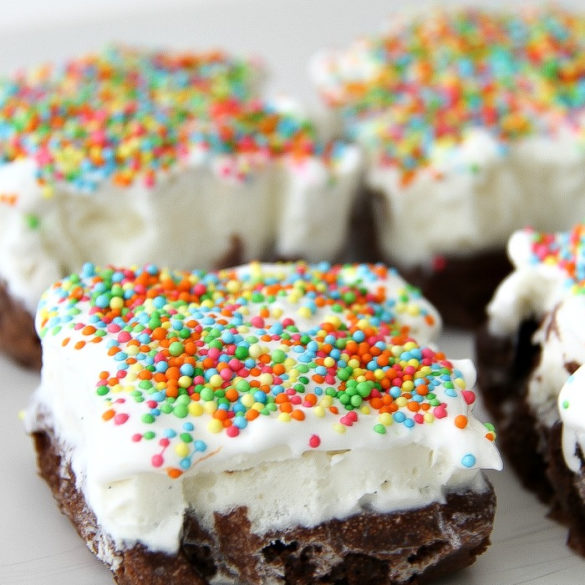 individual ice cream cakes on a white tray