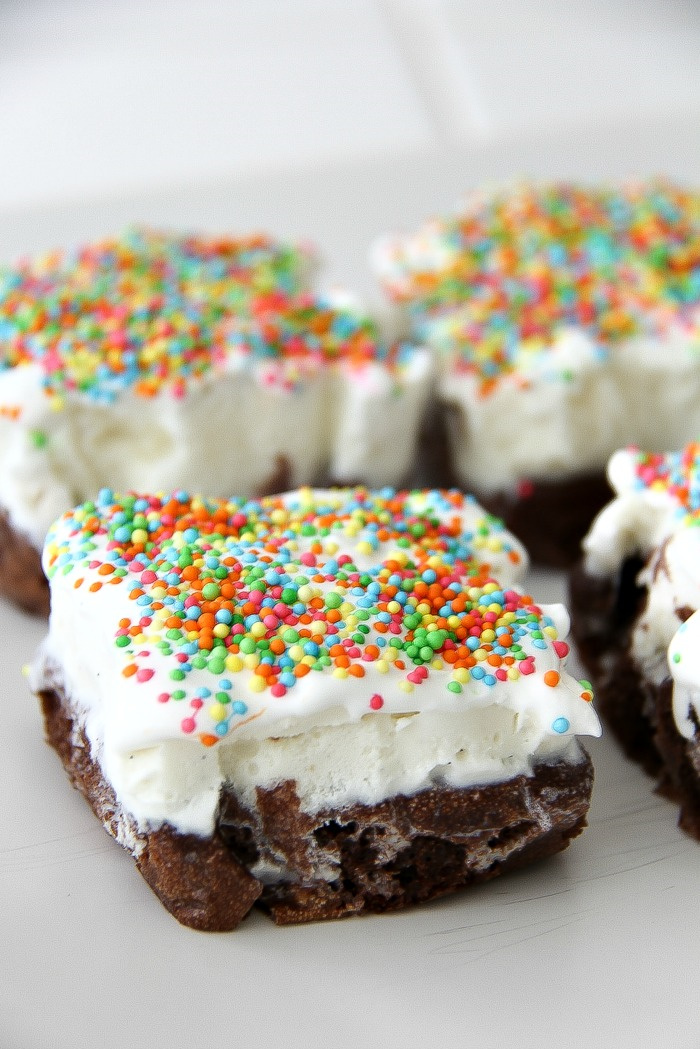 individual ice cream cakes on a white tray