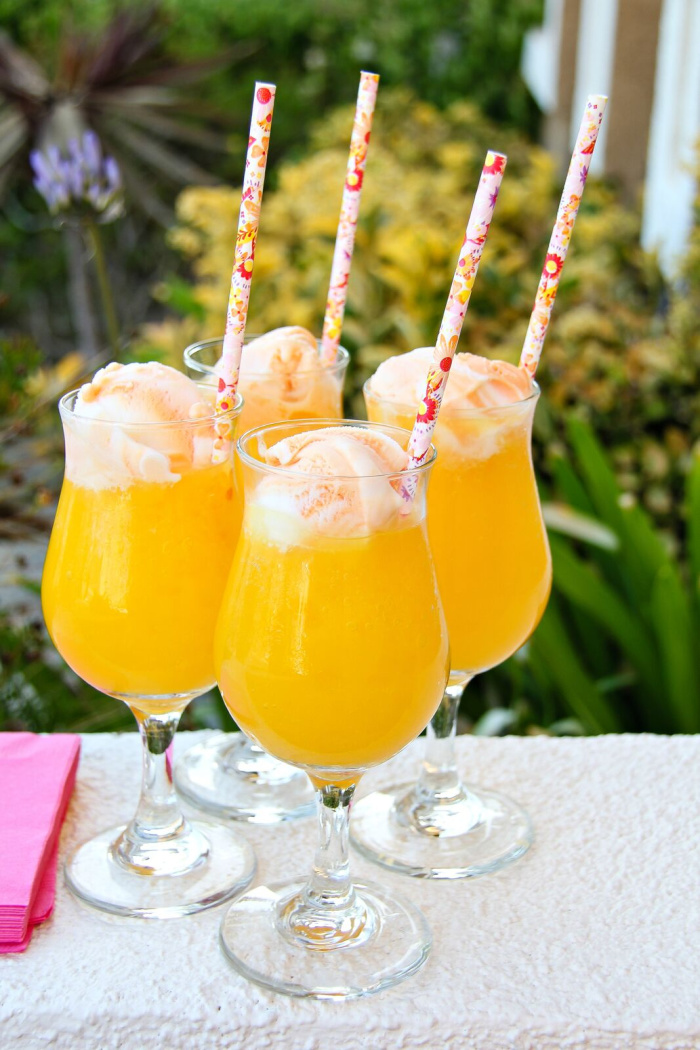 orange mocktail float for kids with icecream