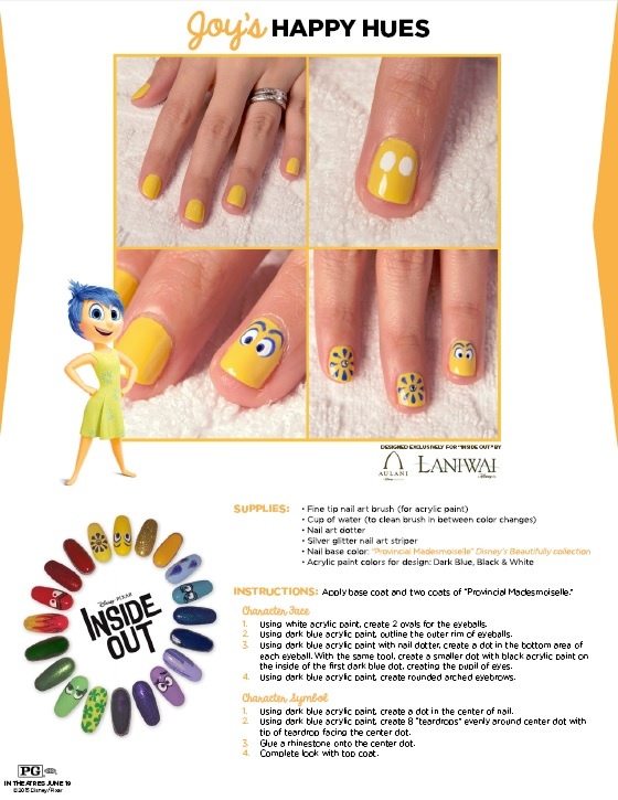 yellow and blue nail art designs inspired by Inside Out movie character