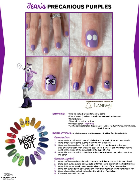 purple face nail art design inspired by Inside Out movie character