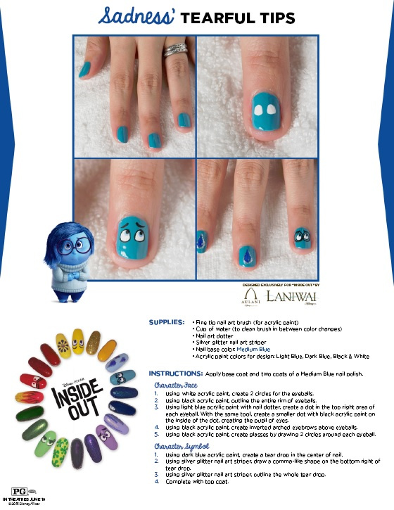 blue face nail art design inspired by Inside Out movie character