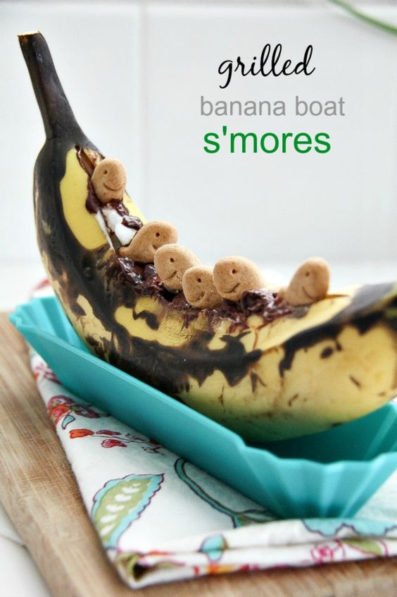 golfish graham crackers inside a banana with smores