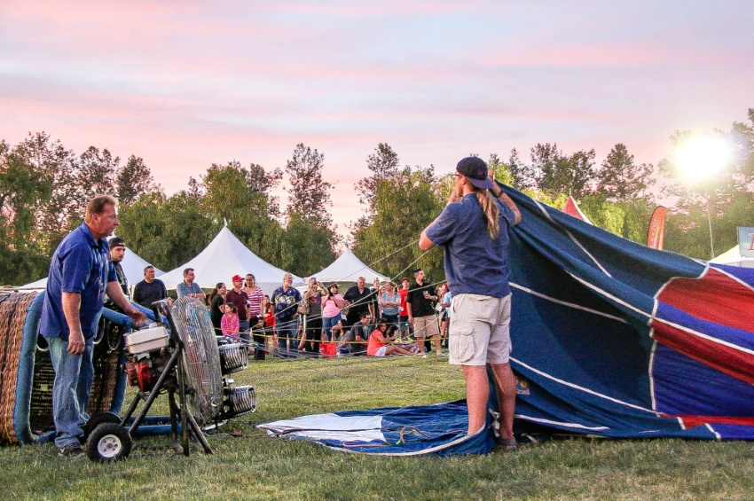 hot air balloon being prepared for inflating