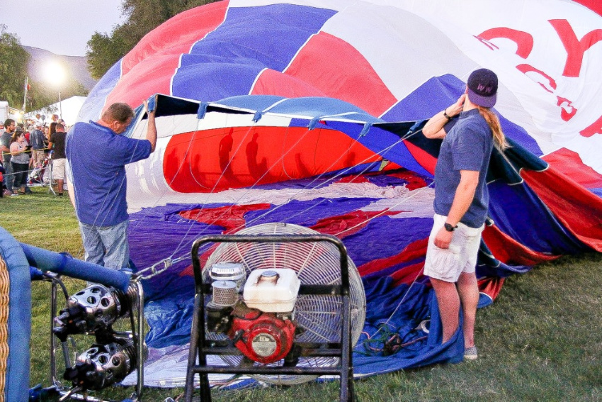 a hot air balloon being inflated