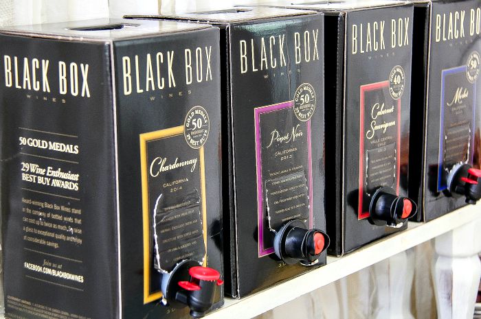 four different black box wines