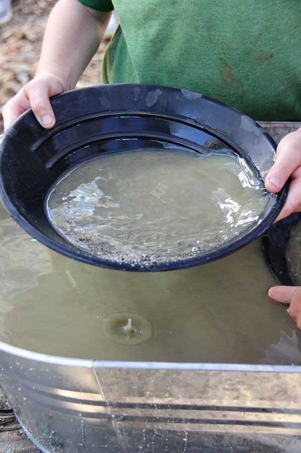 boy panning for gold at a festival