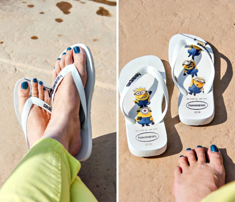 lady wearing minions flip flops