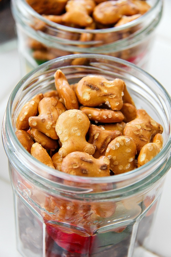 goldfish pretzels in a jar