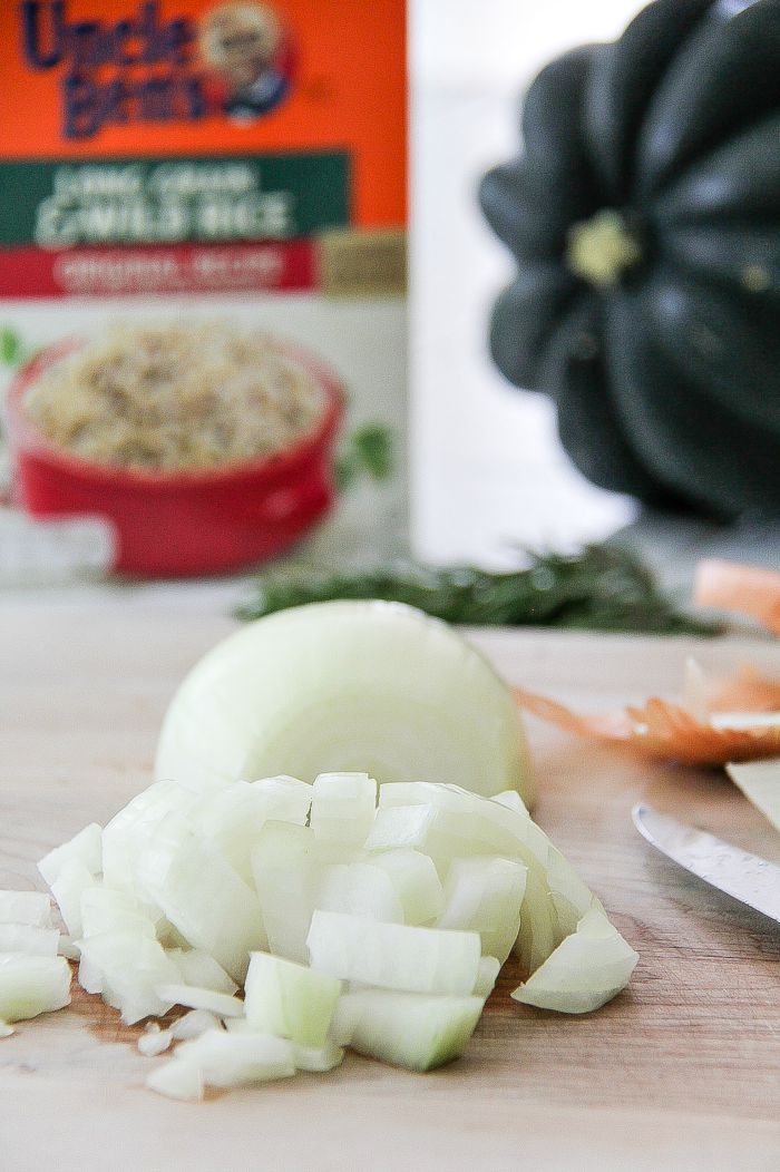 chopped onions and a box of uncle bens wild rice