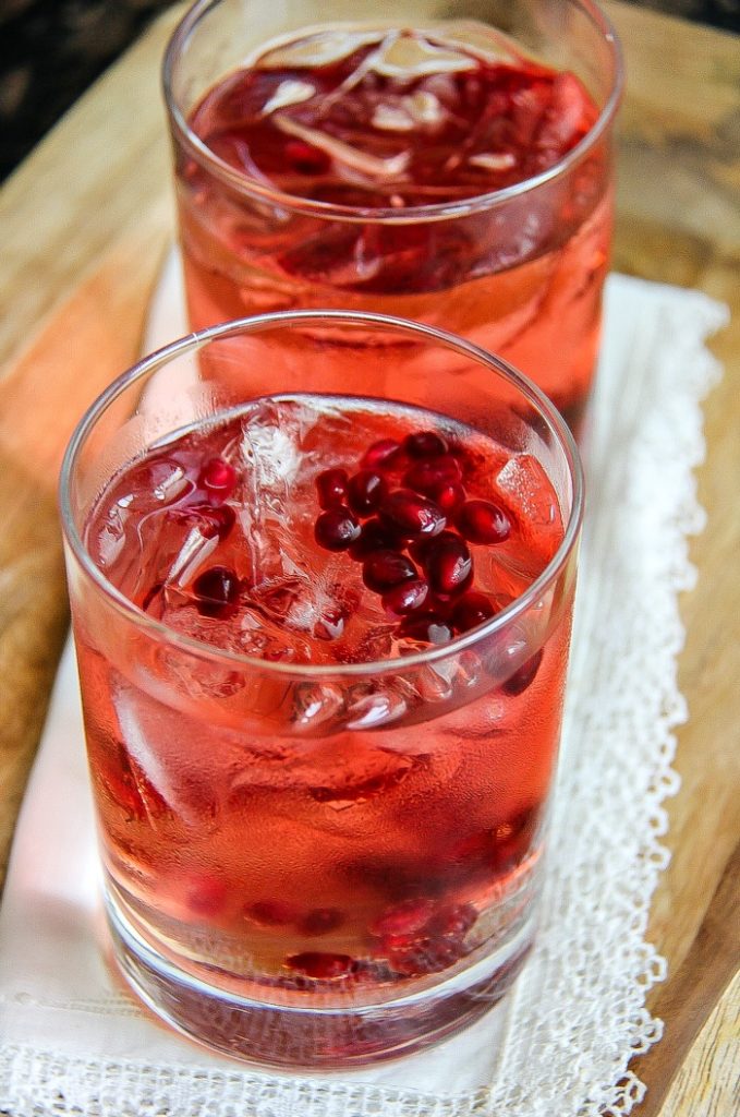 red rose malbec cocktail with pomegranate arils