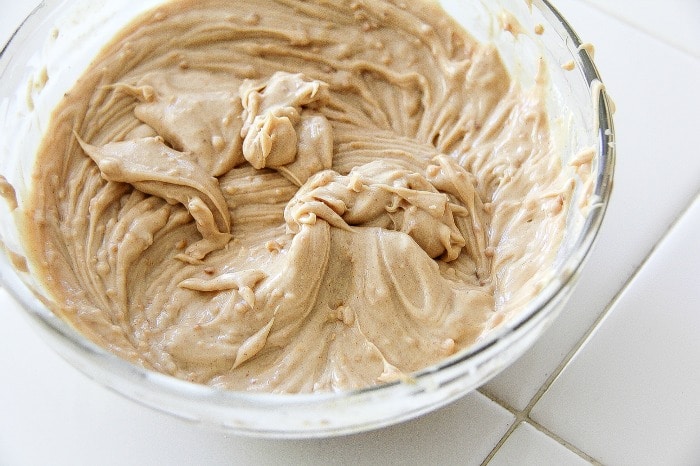 peanut butter mousse in a glass bowl