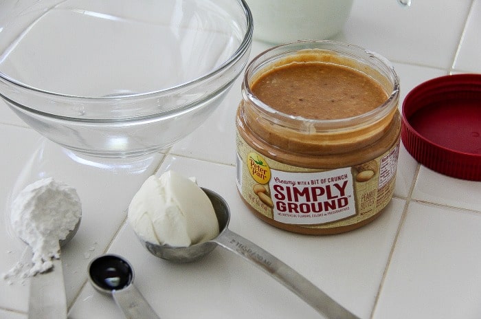 ingredients including peanut butter laid out to make a recipe