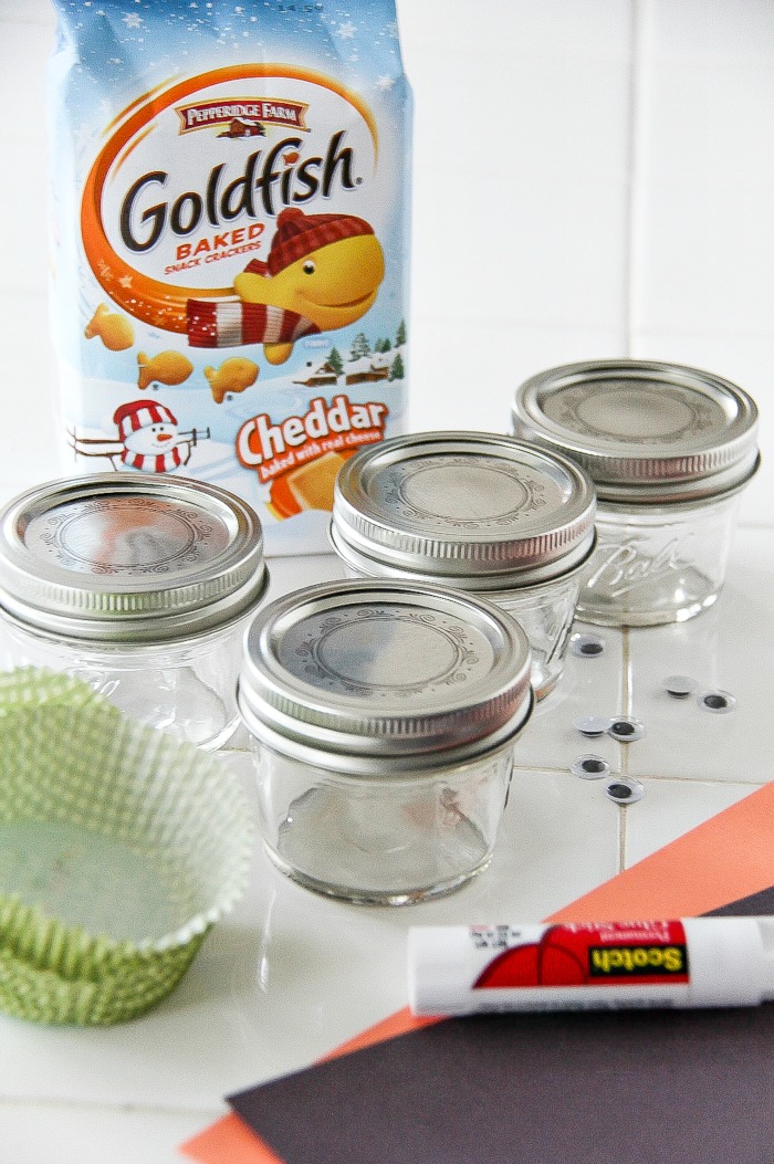 empty canning jars and goldfish crackers