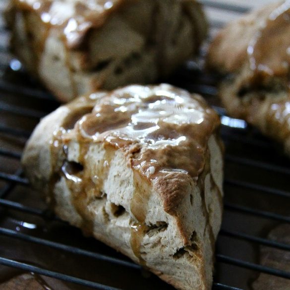 caramel scones on a wire cooling rack
