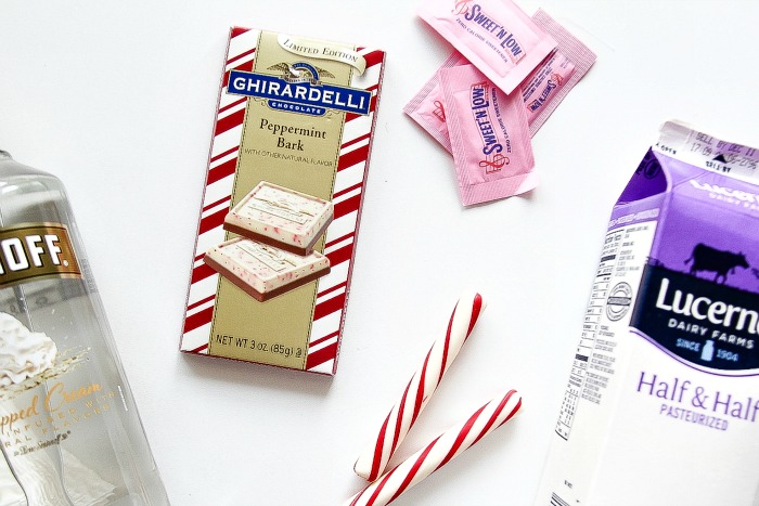 ingredients laid out to make a peppermint bark martini