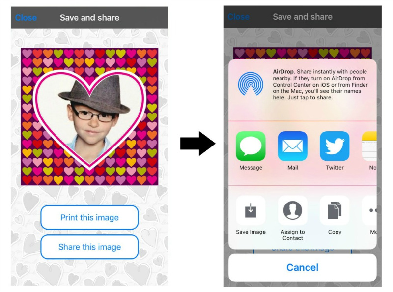 screenshot of instructions for saving projects on the love collage app