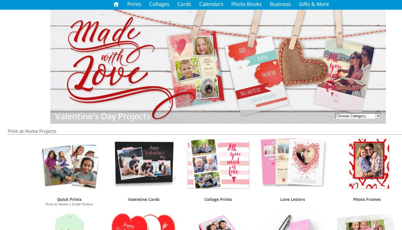 screenshot of valentines day tools on hp photo creations