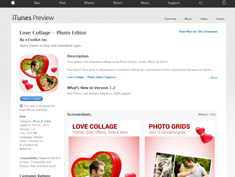 love collage app screenshot