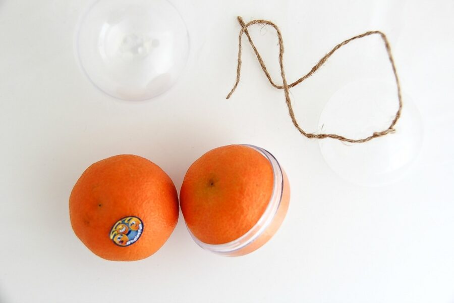 mandarin orange in a clear plastic container for a gift