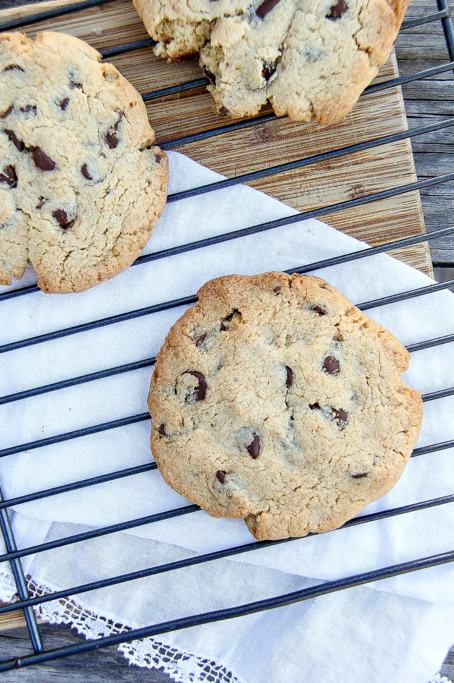 flattened gluten-free chocolate chip cookies