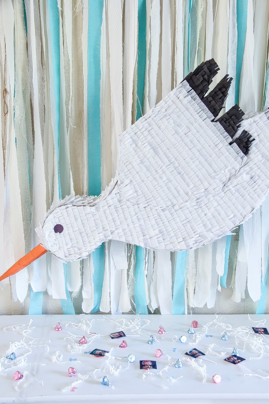 a handmade stork pinata