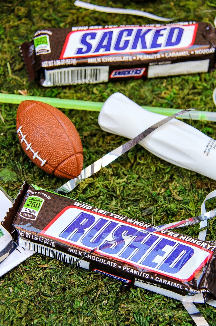 Football themed Snickers bars. 