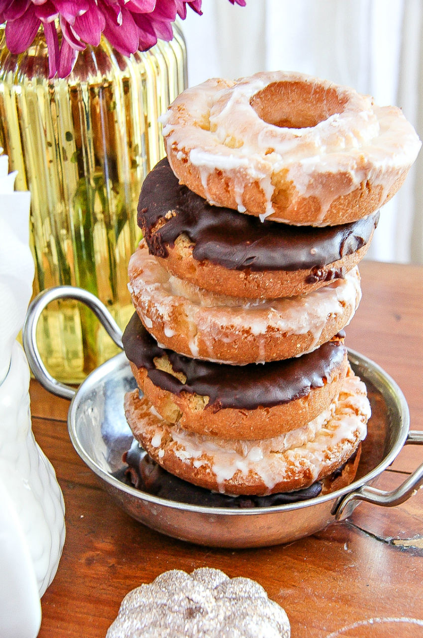 donuts stacked on a bowl