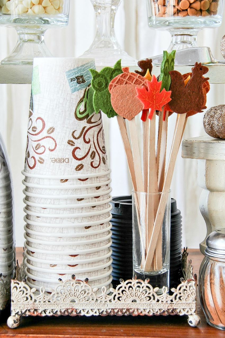 hot chocolate station cups and drink stirrers