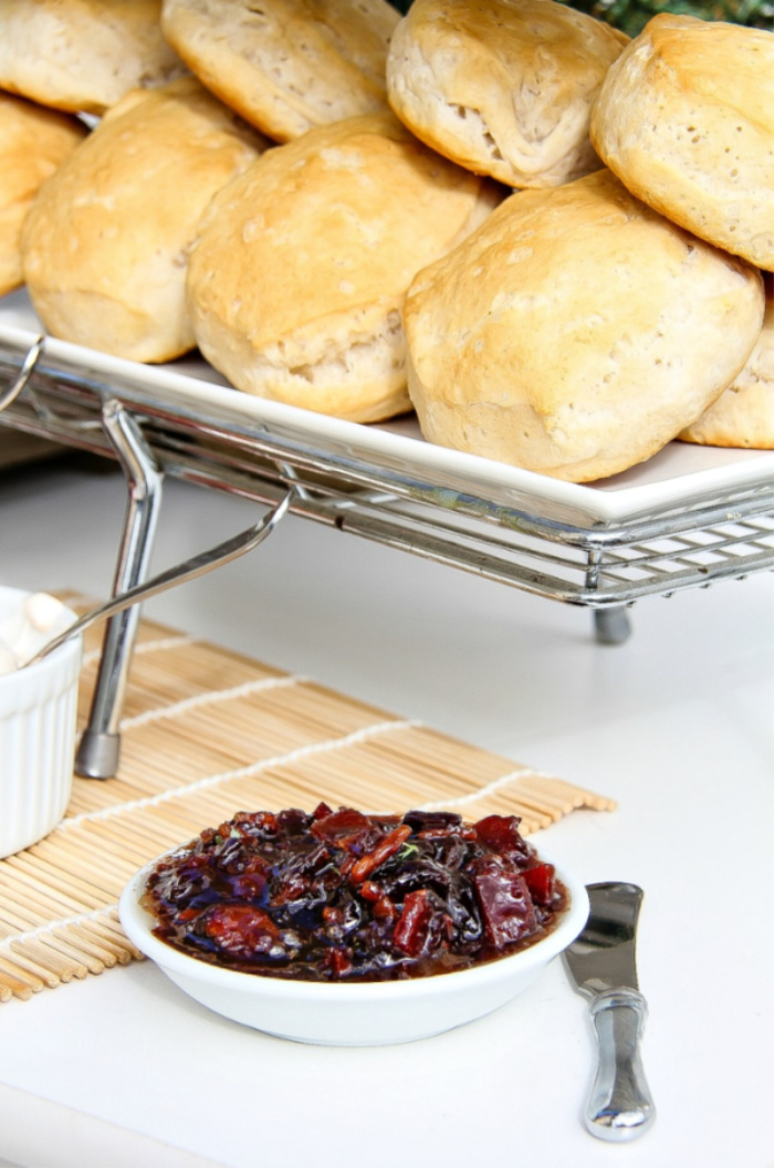 cherry bacon jam with biscuits for brunch